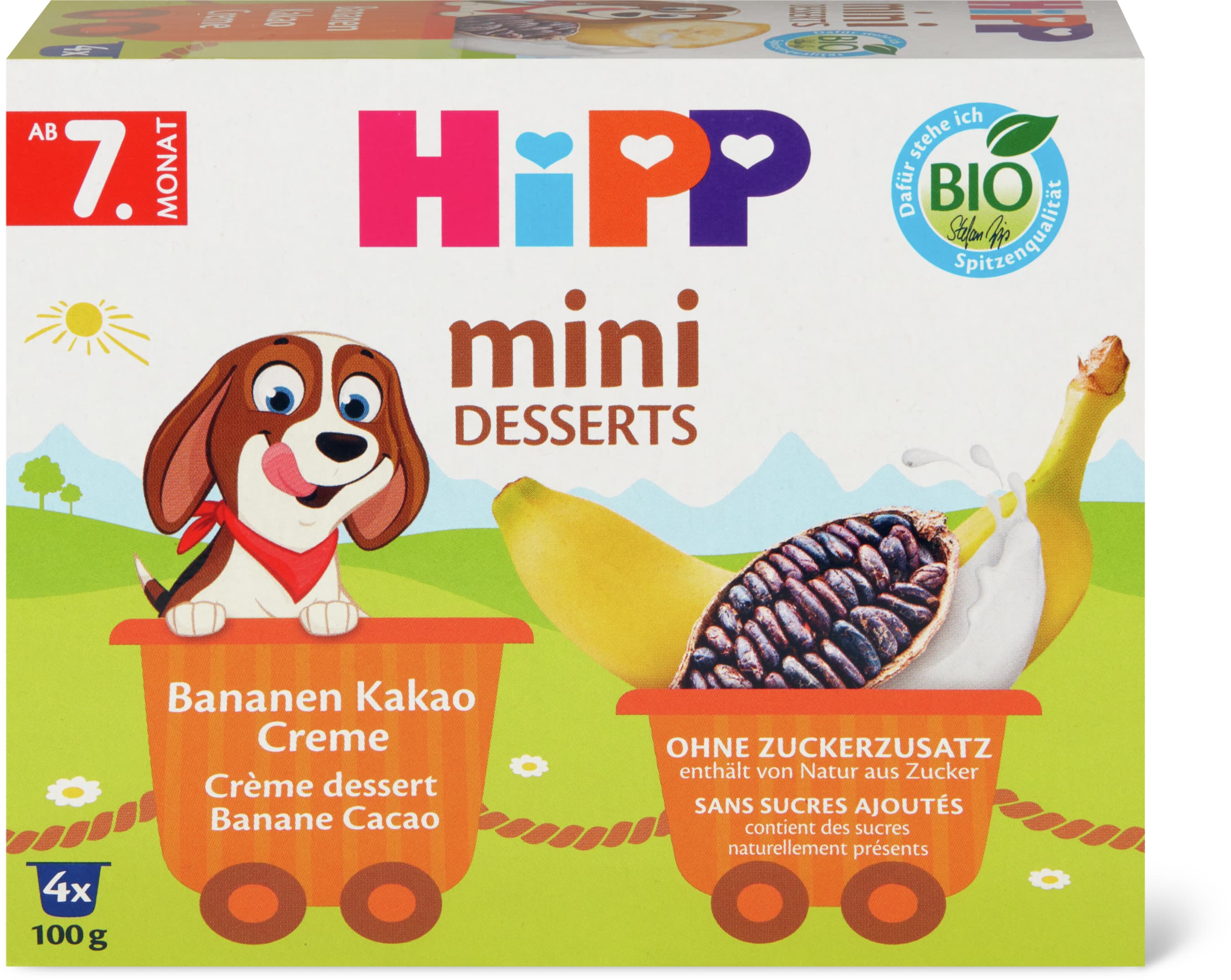 Hipp Mini-desserts crème dessert banane cacao Bio, dès 7 mois, Sans sucre ajouté 400g
